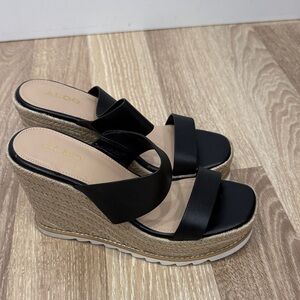 ALDO Black Espadrille Platform Wedge Slides